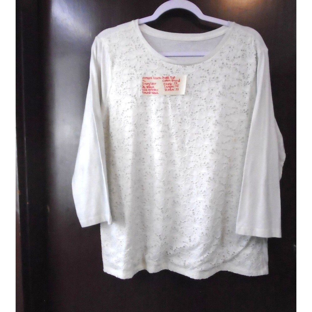 Laura Scott Womens top Shirt Blouse Scoop neck 3/4 sleeve Plus size 1X White